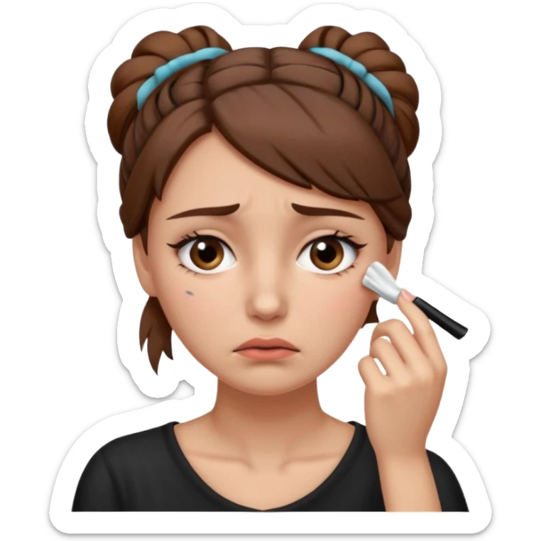 ["Sad woman with brown hair tied up, wiping away a tear."] sticker
