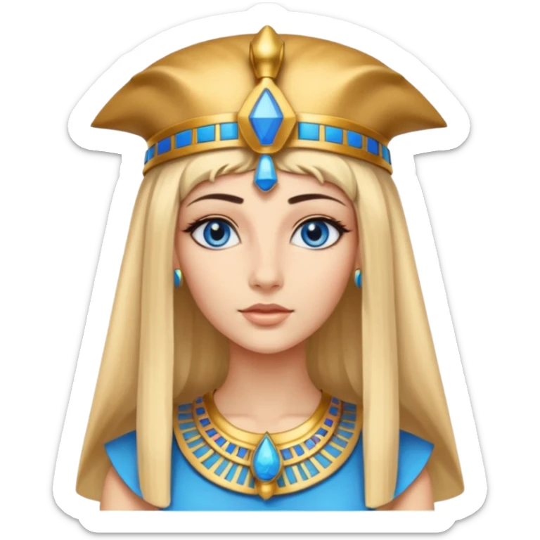 Cleopatra vestita da faraone con il cappello da faraone ma con gli occhi azzurri e i capelli lunghi biondi non troppo chiari sticker