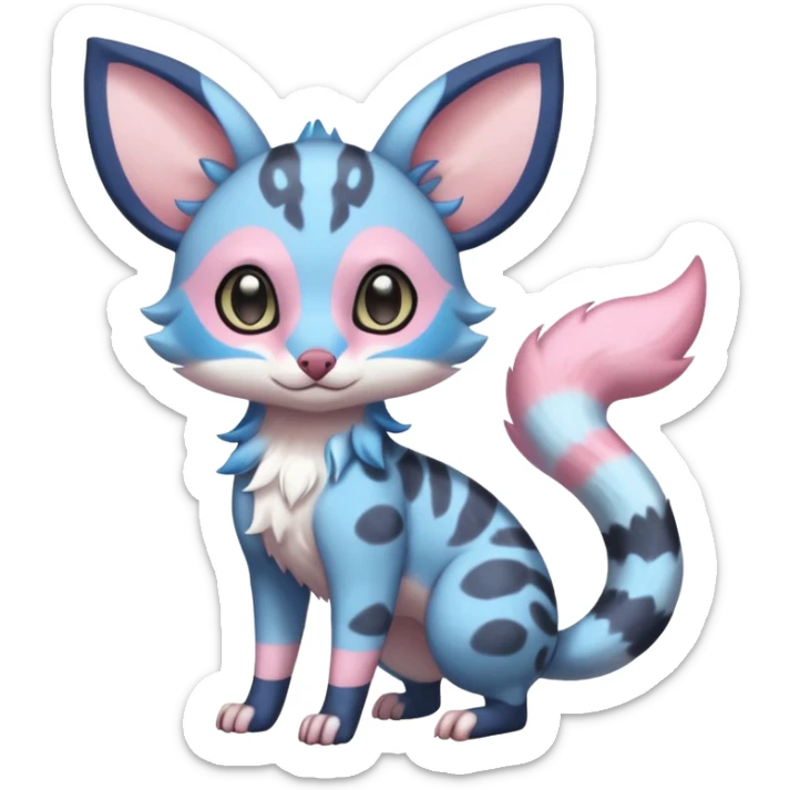 Rare realistic cool cute epic aesthetic colorful Amaura-Sylveon-Civet-Genet-species-Fakemon-hybrid-creature, with markings, full body sticker