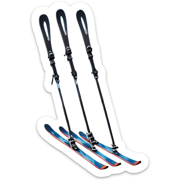 An icon featuring a pair of skis crossed over a snowy mountain backdrop. The design includes ski poles and snowflakes, symbolizing the thrill and speed of skiing. Transparent background highlights the winter sports spirit and the adventure of the slopes. sticker