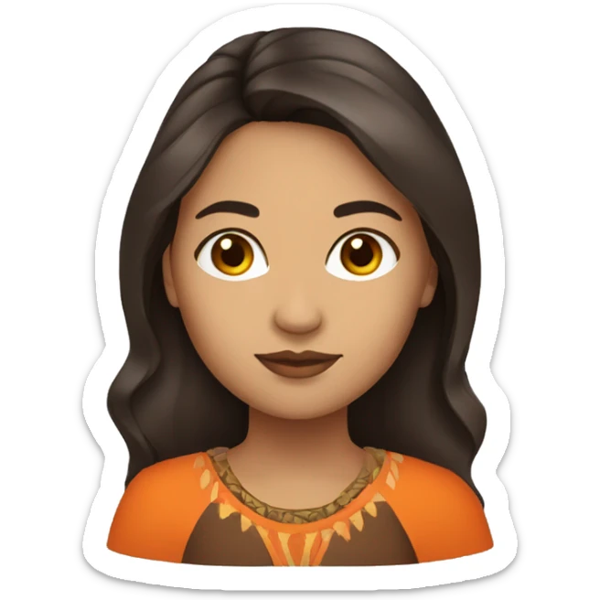 WOMAN INDIGENOUS, LONG DARK BROWN HAIR. DRESS ORANGE sticker