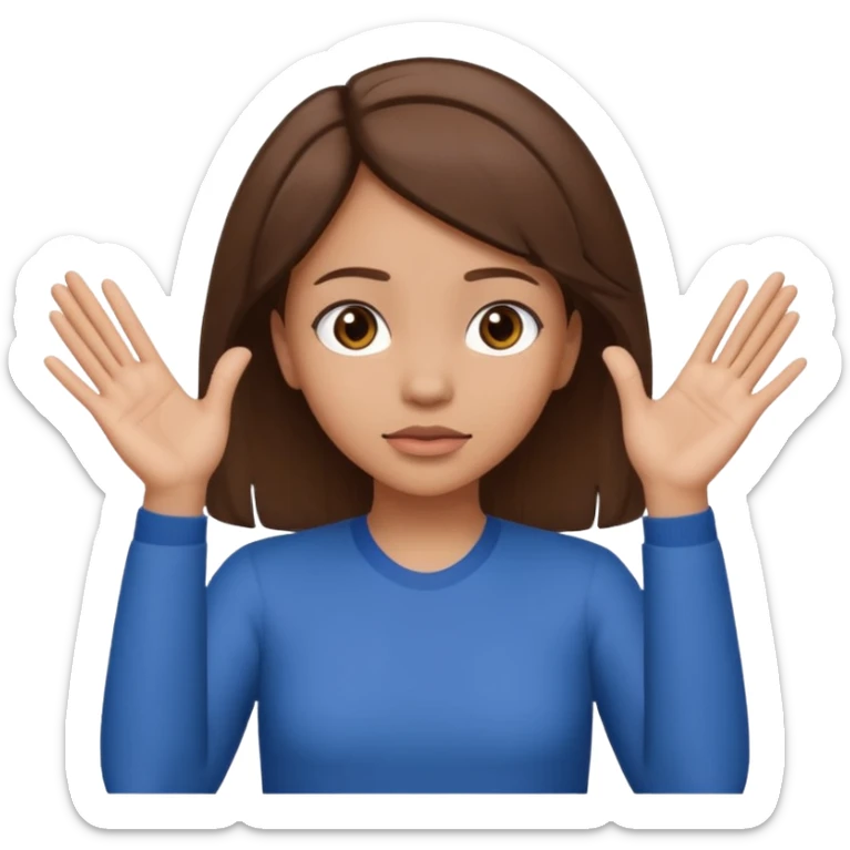Nervous emoji + hands up emoji. Remove flow effects at the very top the of the hands palm forward so the head can be between the hands. Lightskin girl emoji sticker