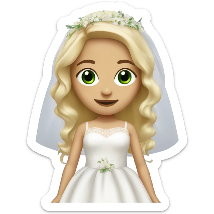 Girl with green eyes and blonde hair in a wedding dress with a veil sticker