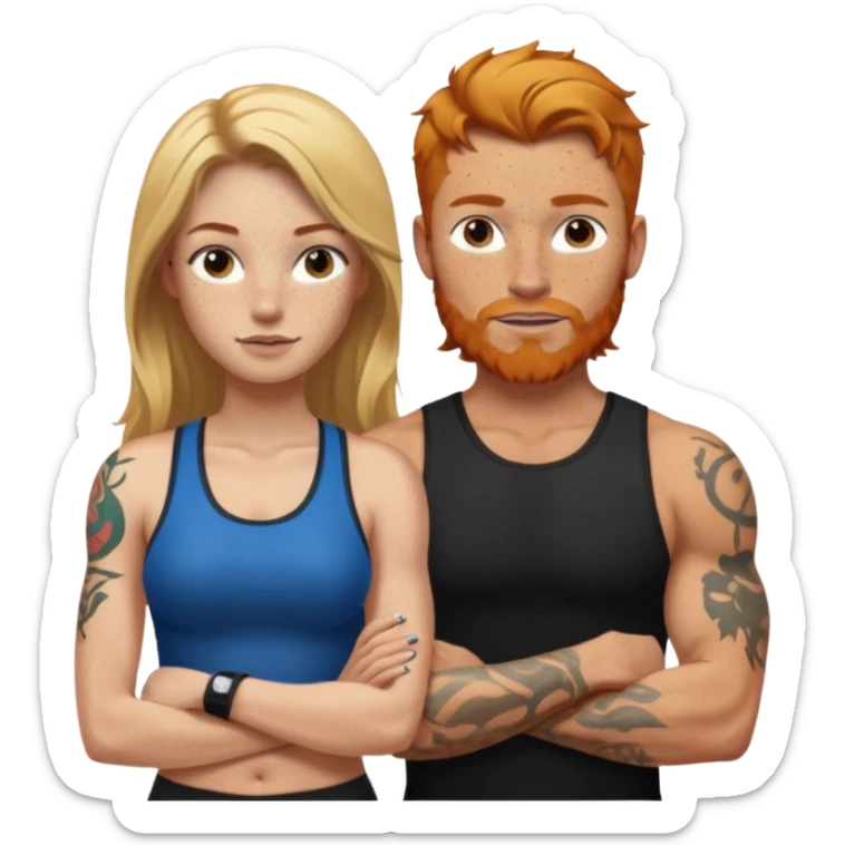 girl with long blonde hair and tattoos next to an athletic masculine ginger girl  sticker