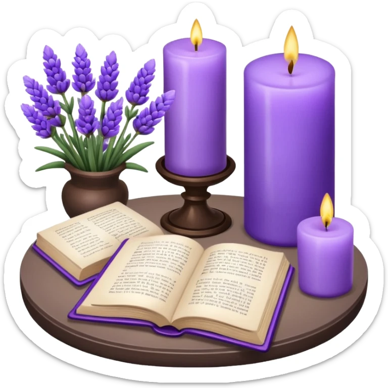 Gorgeous beautiful aesthetic decorative Lavender flowers and candles and book  sticker