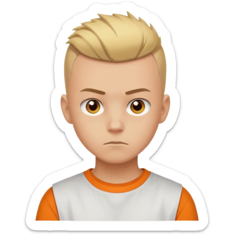 Blonde Buzzcut And Brown Mohawk. Amber Eye. Orange Tshirt. White Sleeve. Teenage Boy sticker