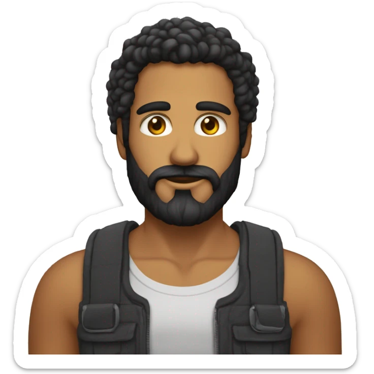 Homem careca moreno com barba lenhador, olhos castanhos escuros vestimdo terno preto sticker