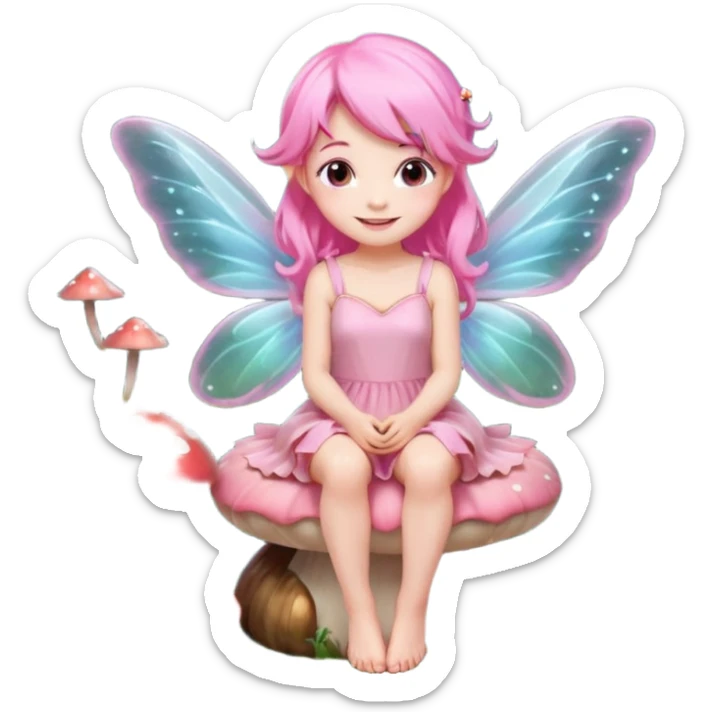 A tiny pastel fairy with pink hair with glowing wings and a sweet smile  sticker