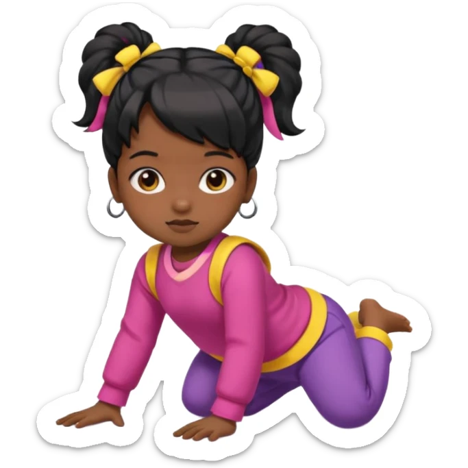 girl black twin tail baby wearing colorful clothes crawling on the floor sticker
