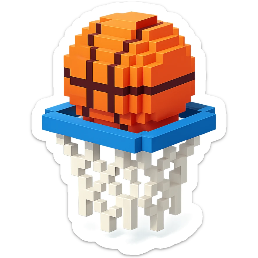 A voxel-style basketball in a net sticker