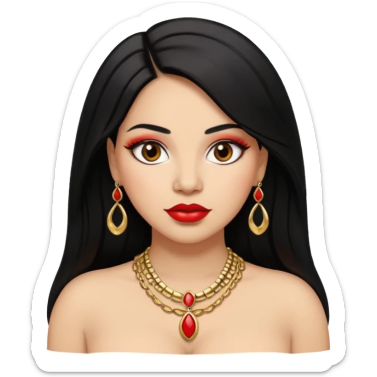 Mexican Light skin big brown eyes glamorous thick full figured women black medium straight hair red lips necklace  sticker