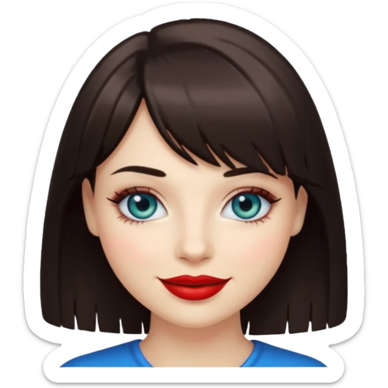 Simple White smiling women with a dark brown fringe and blue greenish eyes sticker