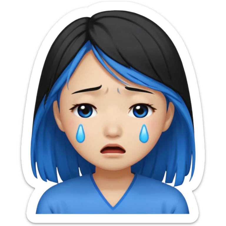 Asian girl crying more like this 😭 make the tears blue make the hair black sticker