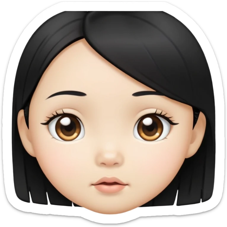 close up toddler girl face, Asian eyes, light skin, straight black hair sticker