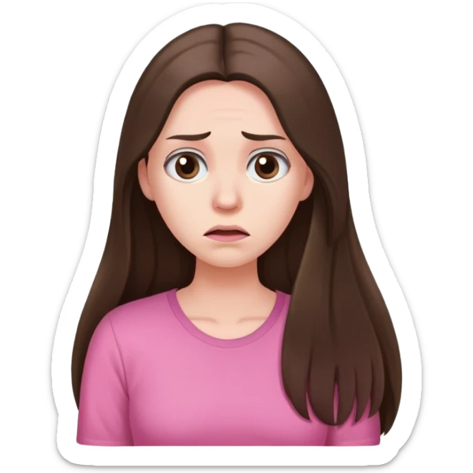 Very long hair Brunette with white skin worried with pink shirt  sticker