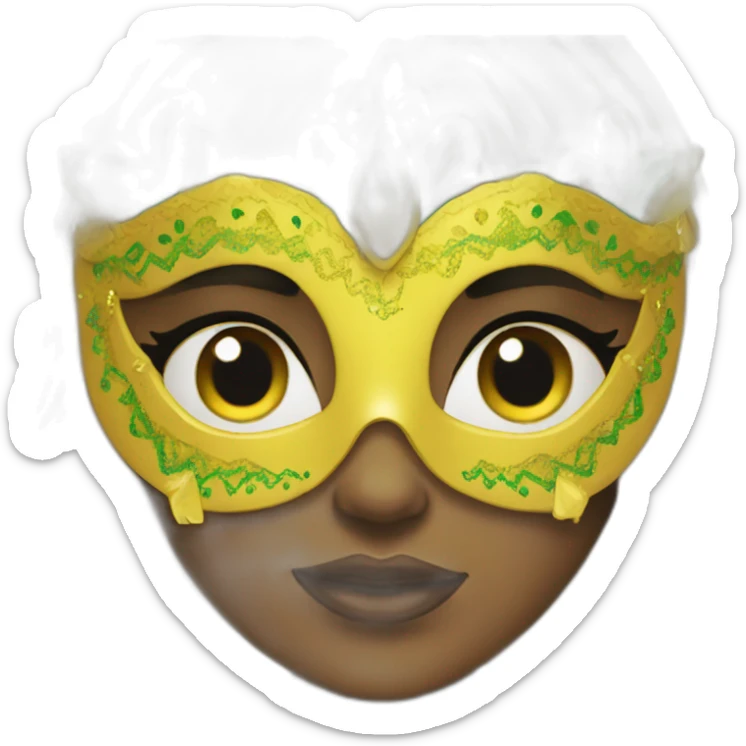 girl wearing a mardi gras mask yellow skin long hair sticker