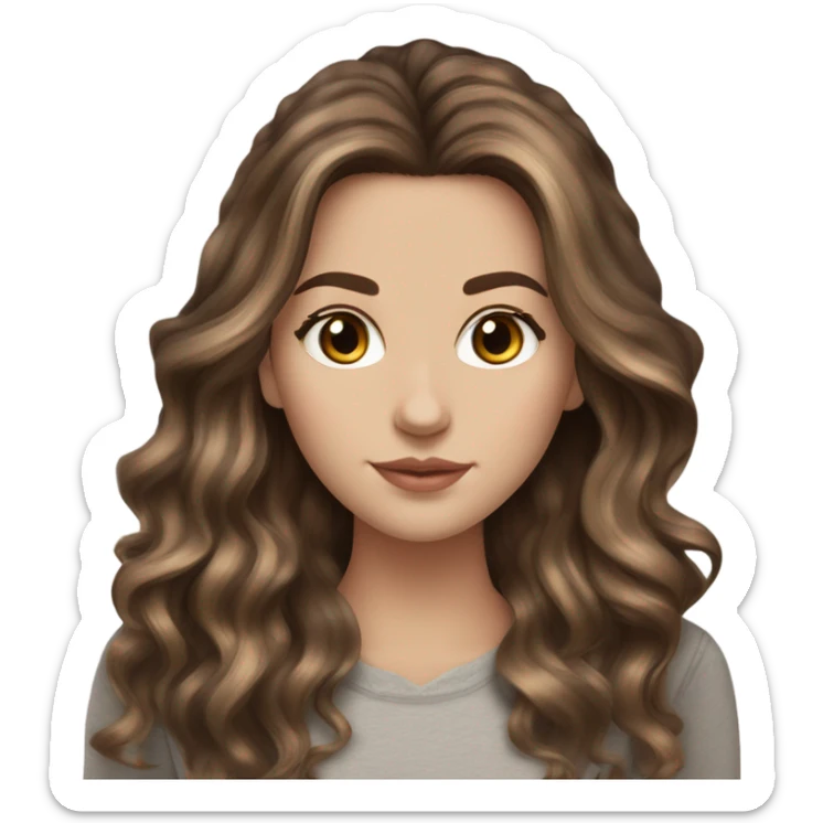 Beautiful realist White girl hazel eyes with long voluminous brown hair with brown highlights balayage  sticker