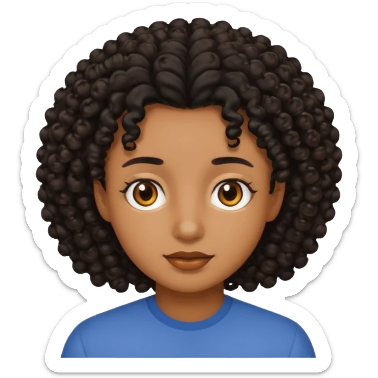 brown soft tone of skin, curly black hair, brown eyes sticker