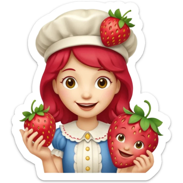 Vintage cartoon character strawberry shortcake hold a strawberry sticker
