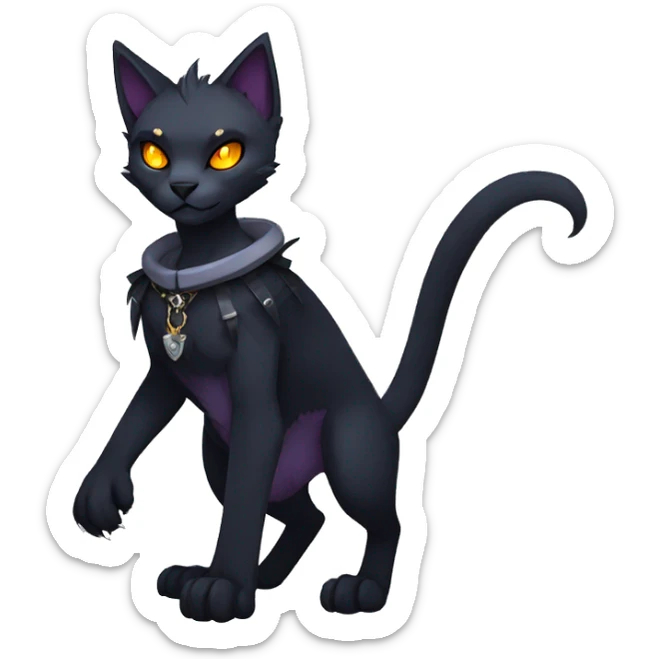 cool edgy anthro fantasy dark-shadow-themed animal vampiric cat hybrid Fakemon  with a collar full body sticker