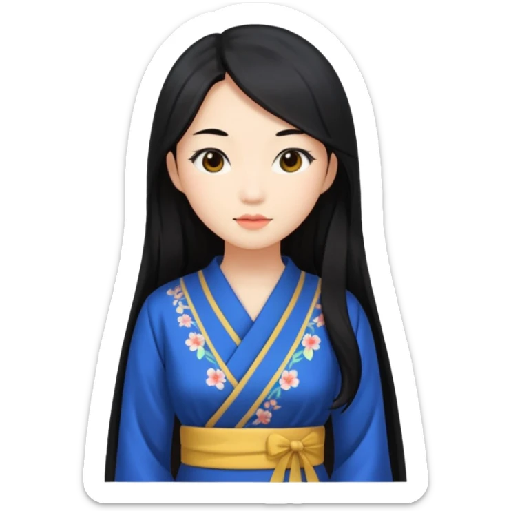Asian women from japan wearing a dress with black long hair sticker