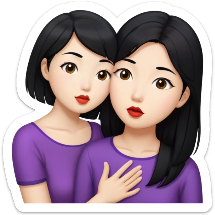 along hair Asia woman kissing  a short hair Asian woman sticker
