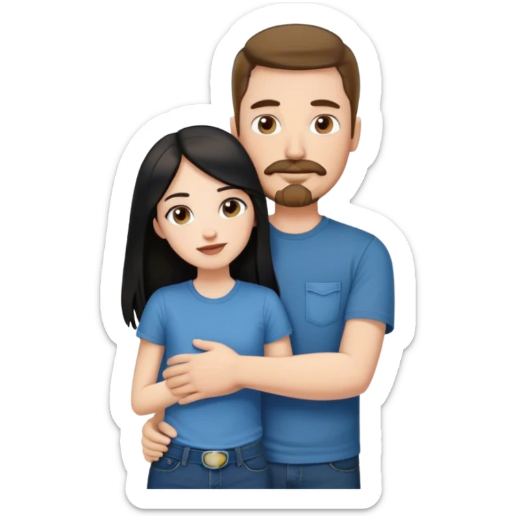 tall white guy with brown hair goatee mustache wearing t-shirt and jeans hugging a shorter white girl with long black hair sticker