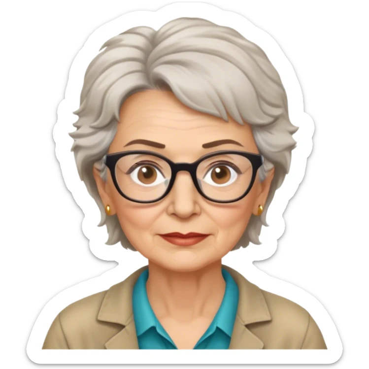older White woman anthropologist with messy cropped hair with glasses brown brows sticker