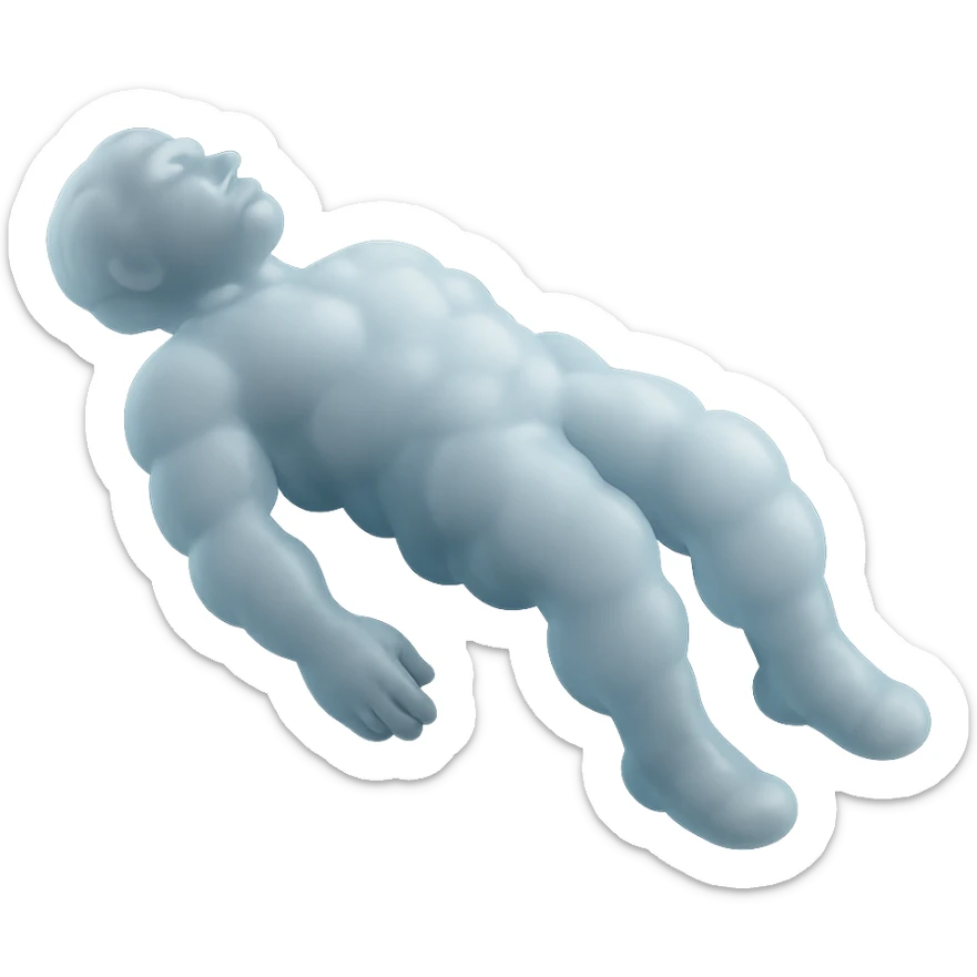 side view of unconscious person, torso up, limbs down, made of bright white fluffy clouds, matte glass style sticker