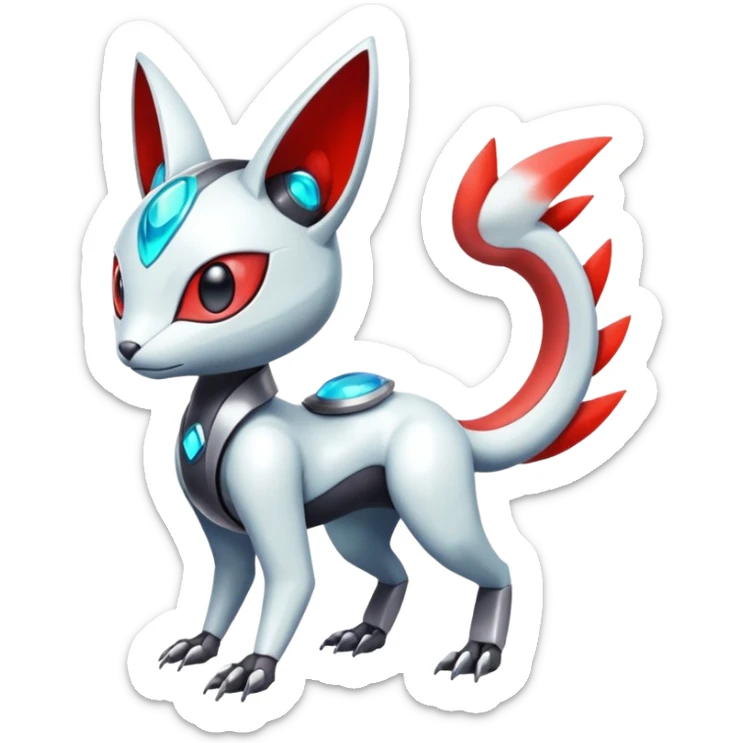 Shiny Colorful Futuristic Cyber-Vernid-Trico-Meloetta-Latias-Koraidon-Peppercat-Protogen-Pokémon-Digimon-Fakémon-fusion-hybrid-creature sticker