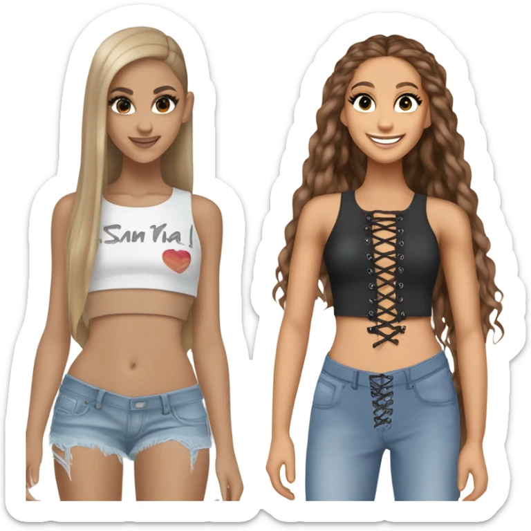 Ariana grande wearing a Shakira lace up croc top and short jeans  sticker