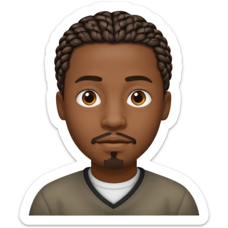 Hazme un emoji de un hombre negro con trenzas cortas, pero no tanto y una pequeña perilla sin bigote sticker