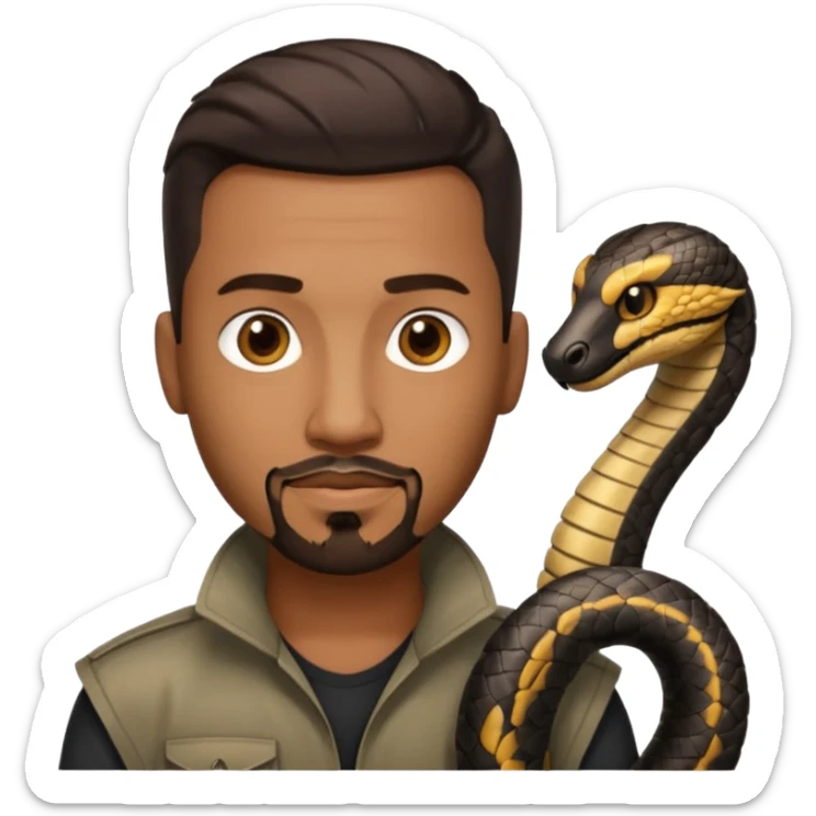 Homme métisse yeux marron avec un bouc cheveux court avec dégradé sur le côté, avec un cobra à côté sticker