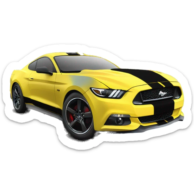 Create me an emoji of a 2015 Mustang GT, yellow with tinted windows and windshield. black wheels. No stripes sticker