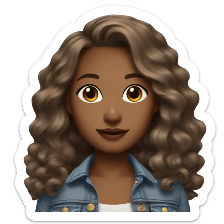 Curvy brown skin girl with wavy hair big light brown eyes denim outfit  sticker