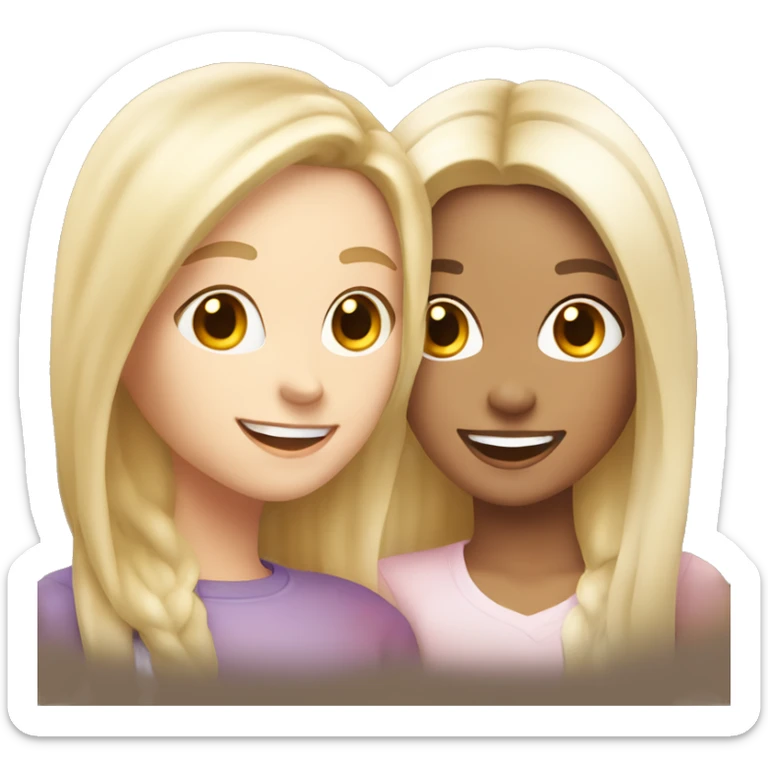 White blonde female and white brunette female best friends happy smiling with hearts around them  sticker