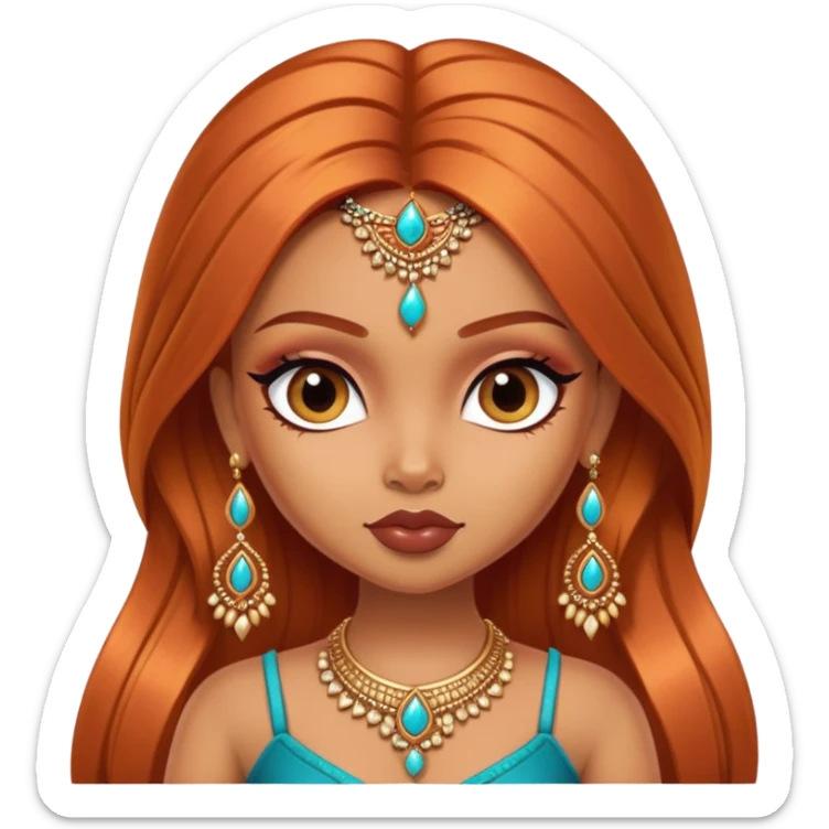 pretty bratz baddie, copper hair, light skin, desi indian style sticker