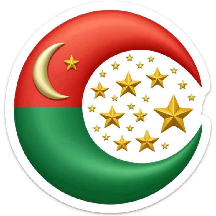A flag emoji red white green in center islamic golden moon suronded by star circulary sticker