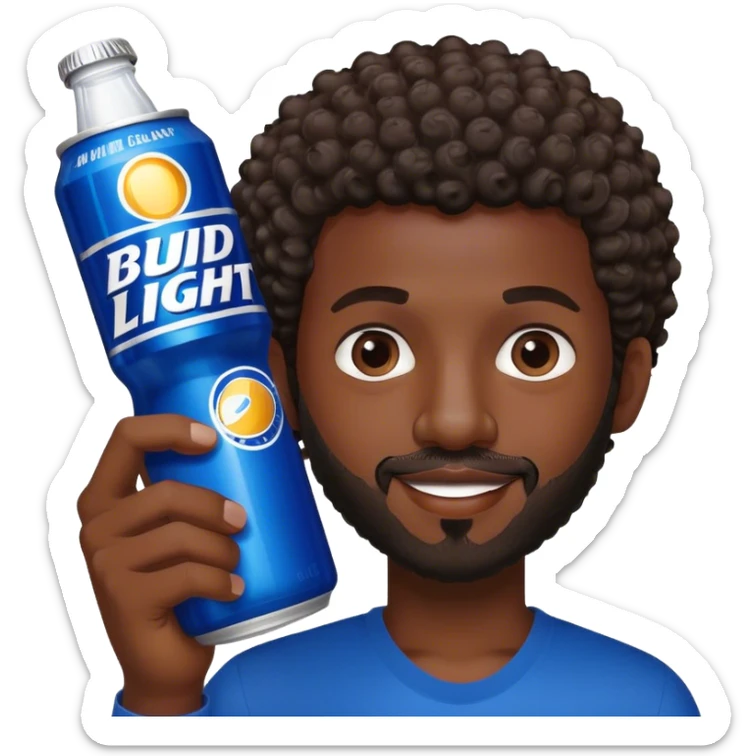 dark black guy short curly hair facial hair holding bud light  sticker