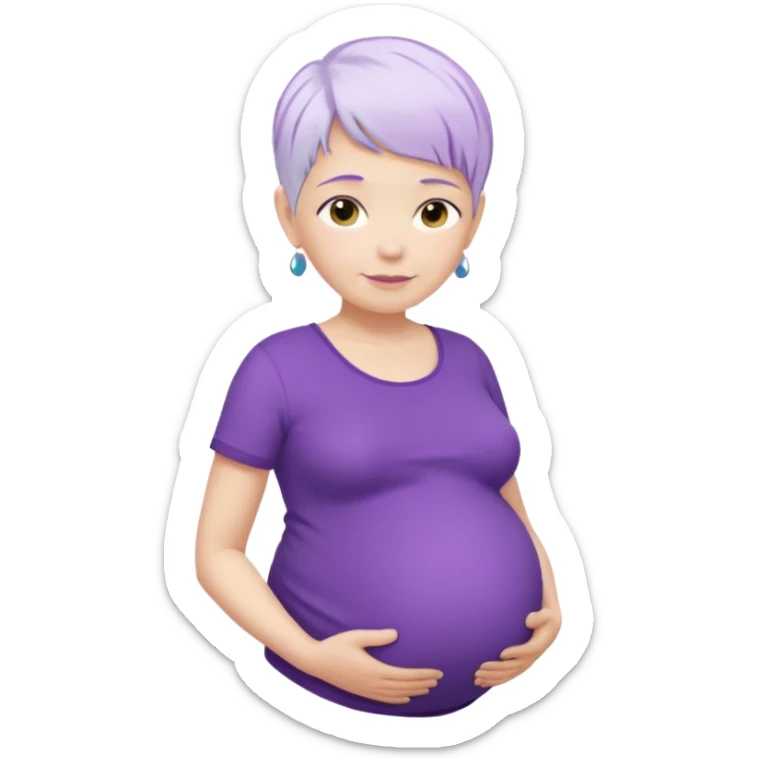 pregnant older women with purple shirt, white pixie hair, head neck and abdomen only sticker