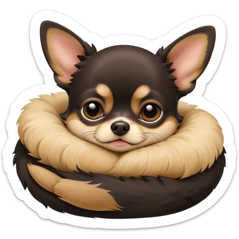 A high-resolution photo-realistic digital illustration of a cute black and tan chihuahua with big eyes shut sleeping lazily. sticker