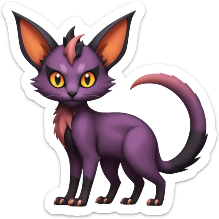 Black edgy Noivern-Noibat-Purloin-Torracat-Lykoi-Caracal-cat-Fakemon-fusion-hybrid-creature with scale markings sticker