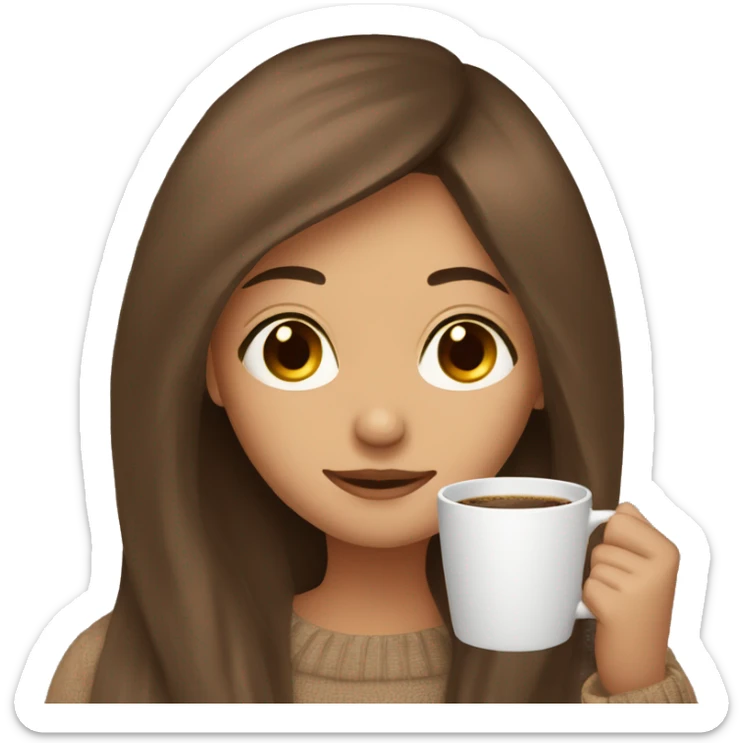 A girl with brown straight hair who is cozy sipping coffee sticker