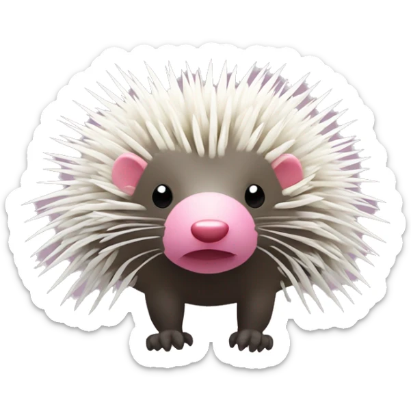 Brazilian porcupine with a pink nose, and white pricks all over its body sticker