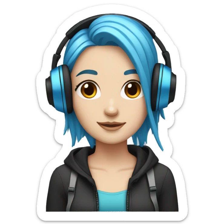 white girl with blue hair and black headphones sticker