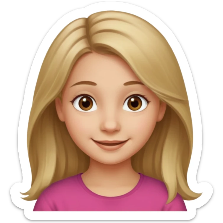 A smiling young girl with long dirty blonde hair and hazel green and brown eyes sticker