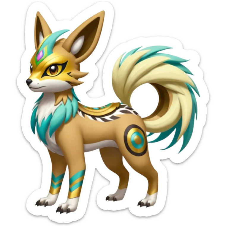 Tribal Exotic Meloetta-Renamon-Protogen-Palkia-hybrid-fusion-Fakémon-creature, full body sticker