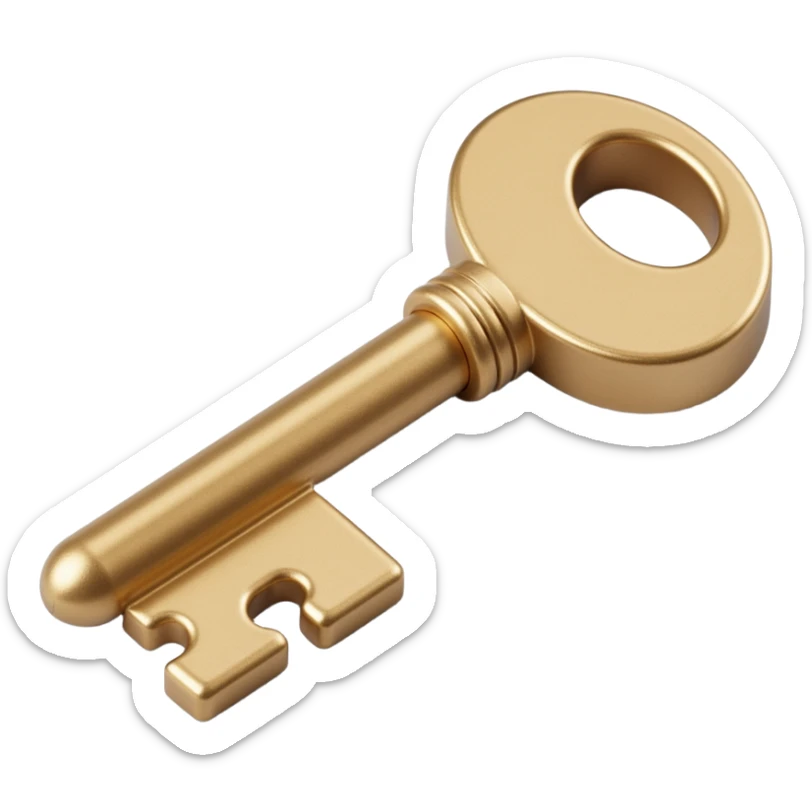realistic metallic key icon, shiny and detailed, skeuomorphism style sticker