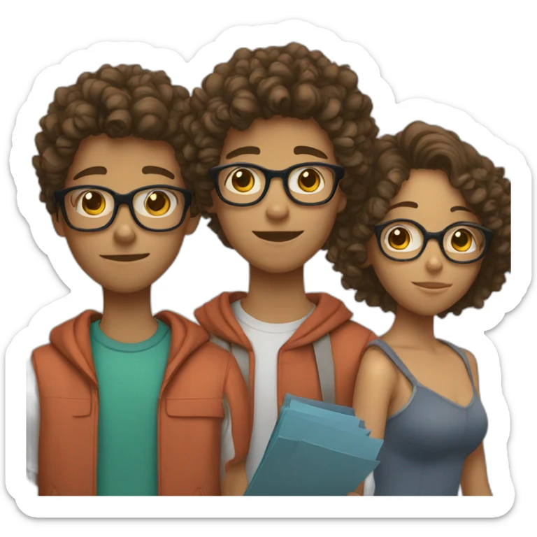 a couple of teenagers with glasses, the girl has curly hair and the boy has short hair sticker