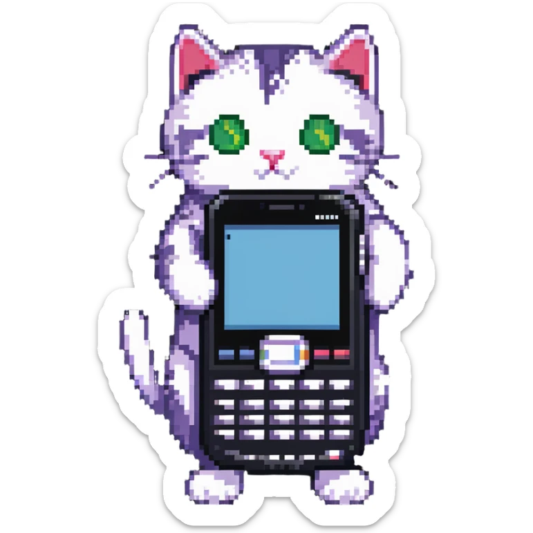 cat with nokia n73 phone sticker
